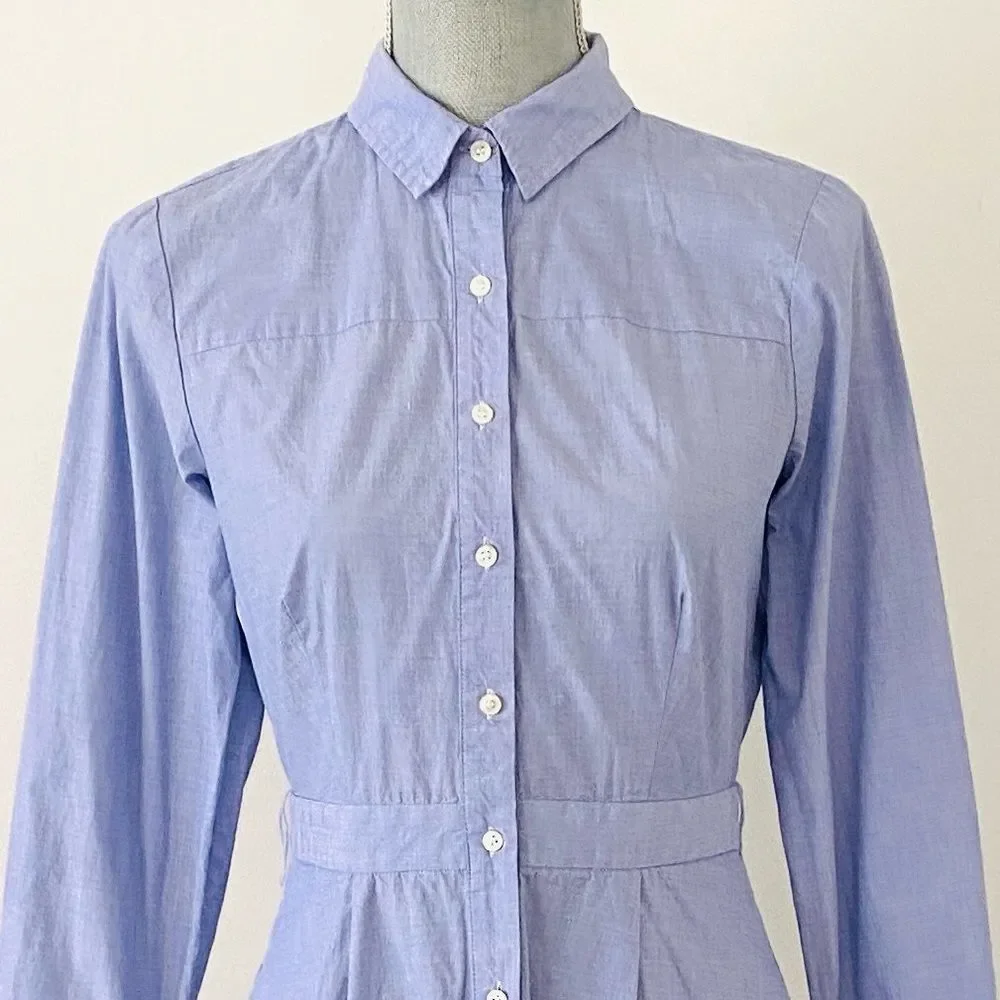 J.Crew Blue Button-Up Cotton Midi Dress Sz 4 Preppy Academia Classic Euro Summer